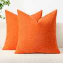 MIULEE Pack of 2 Bright Orange Throw Pillow Covers 20x20 Inch Soft Chenille Pillow Covers for Sofa Living Room Couch Solid Dyed Cases