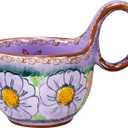silesia Handmade Ceramic Soup Bowl with Loop Handle, Hand Painted Floral Cereal Bowl, Artisanal Soup Mug for Chili, Stew, Oatmeal, Microwave Safe, Glazed Purple