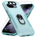 for Google Pixel 9a Case with Screen Protector+Camera Lens Protector,Heavy Duty Shockproof Full Body Protective Cover Built in Rotatable Metal Ring Holder Kickstand,2025 Mint Green