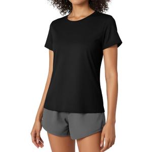 Cavva Women's Workout Short Sleeve Shirts Athletic Tops | Quick Dry, Lightweight, Moisture-wicking, Breathable, UPF 50+, Sun Protectioin, Rash Guard, Stretchy, for Gym, Yoga, Running (Black, XXL)