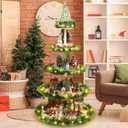 Barydat Christmas Tree Village Christmas Bookshelf Display Supplies Ornament Display Tree Stand Wooden Holder for Holiday Display(5 Tier 59 Inches)