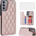 Asuwish Phone Case for Samsung Galaxy S21 Plus S21+ 5G Wallet Cover with Screen Protector and Leather RFID Credit Card Holder Stand Cell Accessories S21+5G S21plus 21S + S 21 21+ G5 Women Rose Gold
