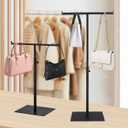 Purse Display Stand T Shaped, Countertop Jewelry/Scarf/Handbag T-Bar Display Stand, Tabletop Double Hook Hanging Stands for Long Necklaces, Metal with Adjustable Height (Black, 2Pcs)