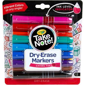 Crayola Take Note Dry Erase Markers for School (12ct) Chisel Tip Whiteboard Markers, Teacher Classroom Must Haves, Back to School Essentials, Low Odor