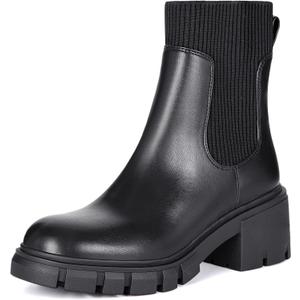 Athlefit Women's Chelsea Platform Ankle Boots Elastic Chunky Heel Lug Sole Black Booties Size 9