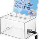 Polmart Clear Donation Box with Lock - Secure Ballot Box with Removable Sign Holder 2 Keys - for Money, Cards, Votes, Tickets, Feedback Collection (4.75"D x 6.29"W x 8"H)