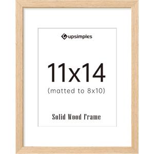 upsimples 11x14 Picture Frame, Natural Solid Wooden Picture Frames, Display 8x10 with Mat or 11 x 14 Without, Vertical or Horizontal Wall Hanging, 1 Pack, Natural