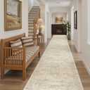 Soalmost Runner Rug 2'6" x 14' Washable Non-Slip Runner Rugs for Kitchen Bathroom Laundry Room Vintage Ultra Thin Runners for Hallway Entryway Beige