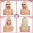 Haloo Blonde Bob Wigs with Bangs Shoulder Length Straight Natural Looking Synthetic Heat Resistant Medium Hair Wigs for Women Daily Party, 16 Inch Platinum Blonde