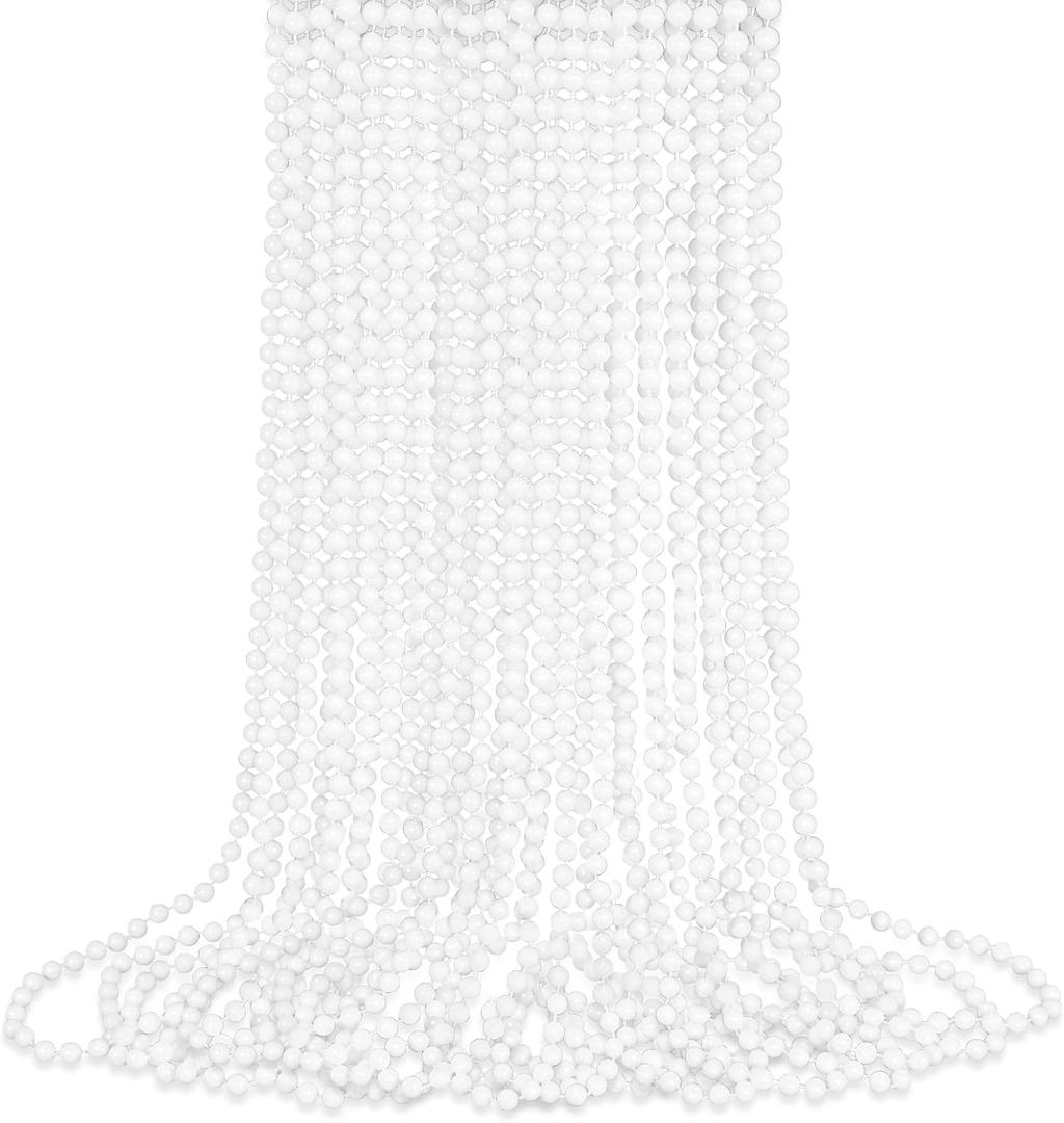 SHAOQINLIN 12 PCS White Bead Necklace, 33" White Mardi Gras Beads, Christmas Necklaces, 4th of July Beads Necklaces, Parade Throws Accessories for Christmas Independence Day New Year Party Favors