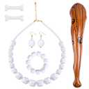 7 Pcs Halloween Caveman Costume Include Necklace Earrings Bracelet Hair Clip and Inflatable Bat for Women Dress Up