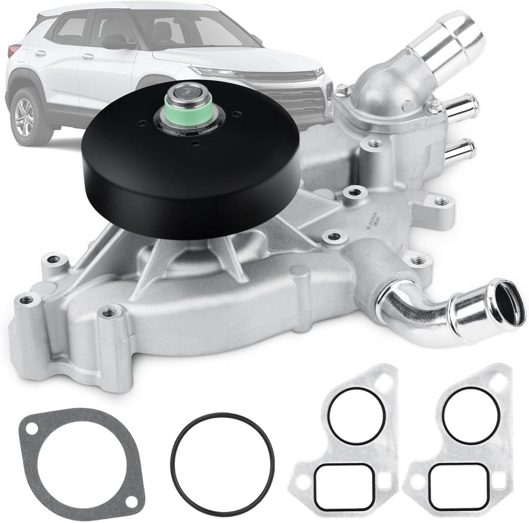 AW5087 Engine Water Pump w/Coolant Thermostat & Gasket Set Compatible with Cadillac Escalade 02-06, Chevrolet Silverado 99-06 & Avalanche/Suburban/SSR/Trailblazer 02-06.