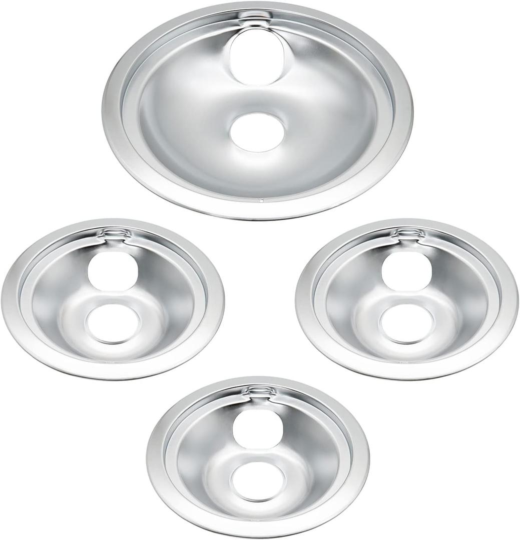 WB31T10010 and WB31T10011 Chrome Drip Pans by SupHomie - Compatible with GE Hotpoint Electric Range with Locking Slot - Includes 3 6-Inch and 1 8-Inch Pans, 4 Pack