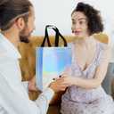 18 Pcs Glossy Iridescent Small Gift Bags Bulk, 8x3.9x9.8 In Non-woven Party Bags for Present with Sturdy Bases for Birthday, Wedding, Easter, Party, Holiday