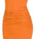 Laughido Women's Short Sleeve Ruched Bodycon Sundress Knee Length T Shirt Dresses 2025 Trendy Casual Outfits (Large, Orange)