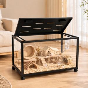 Acrylic Metal Hamster Cage, Large Small Animal Habitat Easy-Clean 360 Viewing, Stackable, Top Access for Dwarf Hamsters, Syrian Hamsters, Gerbils, Mice  35.0"L x 16.0"W x 16.0"H