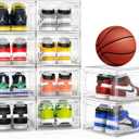 Mitees 10 Pack XX Large Thicken Sturdy Hard Plastic Clear Stackable Shoe Storage Boxes for Size 12, Sneaker Shoe Rack Containers Holders Bins Display Case Organizer for Closet, White