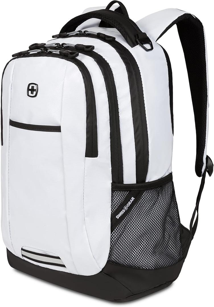 SWISSGEAR Cecil 18-Inch Laptop Backpack Fits 16-Inch Laptop, Travel Daypack with Organizer Pockets, Water Bottle Holders & Padded Straps – White