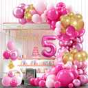 2 x Pink Birthday Balloon Arch Garland Kit - Hot Pink Gold Metallic Pink Balloons Happy Birthday Banner Party Decorations for Girl Princess(5 Years Old)