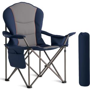 Oversized Camping Chair Heavy Duty 500LB - Portable Folding Chair with Cooler Bag, Cup Holder & Waterproof Phone Case for Adults, Beach, Hiking, Backyard (Blue & Gray) (Pack of 1 )