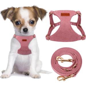 CHEDE No Pull Puppy Harness and Multifunction Dog Leash Set- 8 Colors Soft Adjustable No Choke Escape Proof Cute,Lightweight Pet Vest Harness for Small and Medium Dog (XXS, Antique Pink)