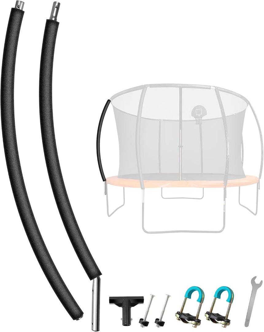1PCS Trampoline Curved Pole, Universal Trampoline Replacement Enclosure Pole to Fit 8-16FT Curved Pole Trampoline Frame, Includes Foam Sleeve and Hardware with 2 Installation Options