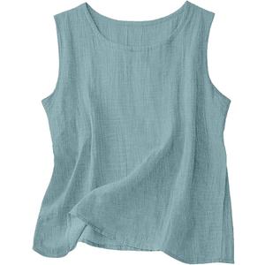 Cotton Linen Tank Tops for Women Sleeveless Gauze Shirts Round Neck Loose Fit Summer Casual Beach Tops
 (Blue, S)