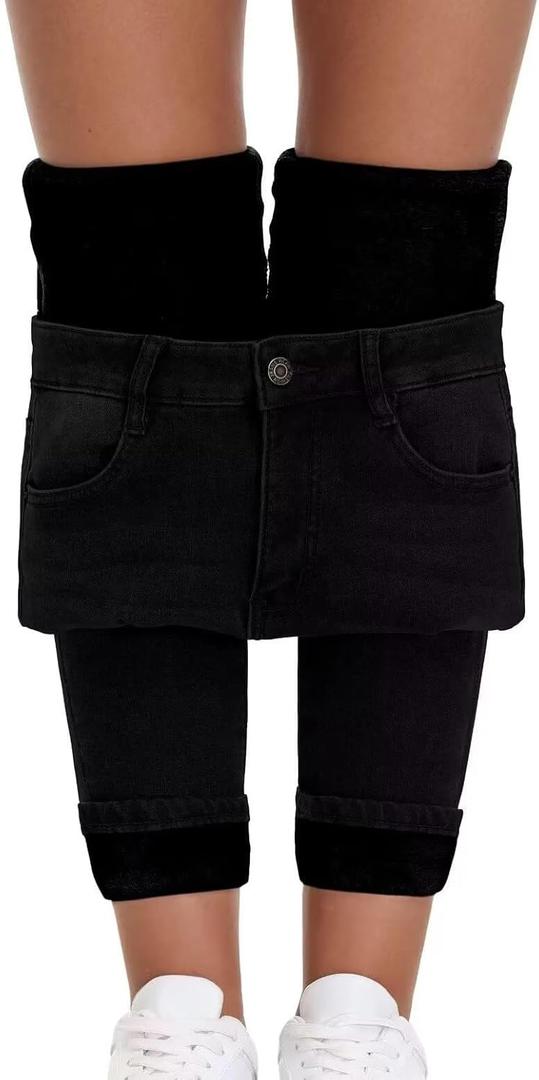 Women's Fleece Lined Jeans Skinny High Waisted Winter Thick Fleece Warm Stretch Fleece Lining Women Jeans Pants (8, #1_black(thermal Fleece))