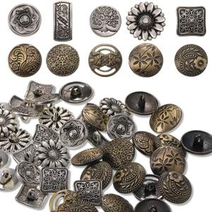Syhood 80 Pcs Metal Buttons Mixed Vintage Style Buttons Antique Silver and Bronze Color Flower Round Button for Crafts Sewing DIY Decorations