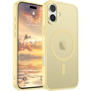 SUPFINE Magnetic for iPhone 16 Case (Compatible with MagSafe) (Military Grade Drop Protection) Slim Translucent Matte Shockproof with Anti-Fingerprint Phone Case,Buttercream Yellow