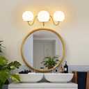 3 Lights Vintage Bathroom Vanity Light Fixtures Over Mirror, Brushed Gold Vanity Lights For Bathroom With Milk White Glass Globe Shade, Wall lights For Bedroom, Hallway, Dressing Table,Includ G9 Bulbs