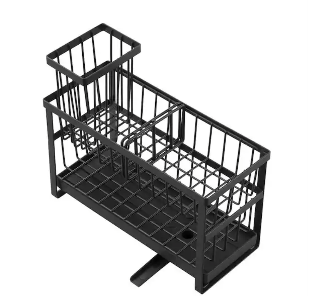 2-Tier Kitchen Sink Caddy Organizer, Sponge and Brush Holder w/ Divider, Rotating Drain Spout, Countertop Storage Rack