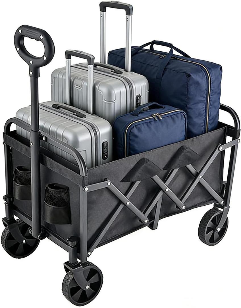 330LBS LoadBearing, Wagons Carts Foldable,Portable Utility Shopping Cart with Wheels, 600D Double Oxford ClothFolding Portable Utility Outdoor Wagon for GroceryCollapsible Wagon with Wheels