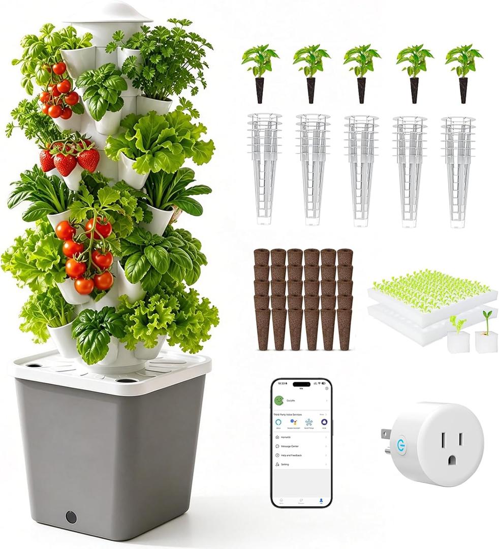 Hydroponics Growing System,30 Pods Hydroponic Tower,Space-Saving 5-Layer Vertical Gardening System,Indoor Plants Germination Kit for Herbs Fruits and Vegetables