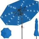 9FT Solar Umbrella 32 LED Lighted Patio Umbrella Table Market Umbrella w/Tilt and Crank, UV-Resistant Outdoor Umbrella for Pool, Garden, Deck, Royal Blue