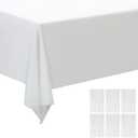 ZEBWAY 6 Pack Premium Disposable Plastic Tablecloth 54 X108 Inch Rectangle Solider Color Heavy Duty Table Cover for Dining Tables, Parties and Holidays Decorative (White)