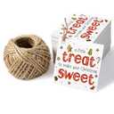 WRAPAHOLIC Christmas Sweet Treat Gift Tags with String - 100PCS Xmas Sweet Cookie Paper Tags with 100 Feet Natural Jute Twine for Christmas Party Decoration - 2 x 2 Inch