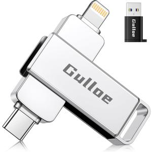 Gulloe 256GB Flash Drive Intended for iPhone, Memory Stick Storage for Photos and Videos Backup, Compatible with iPhone iPad Android PC, Plug and Play, No Application Required (Metal Silver)