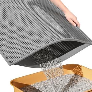 ESTHELLO Cat Litter Mat, Cat Litter Trapping Mat, Honeycomb Double Layer Design, Easy to Clean,Washable (24’’ x 15’’ Gray)