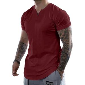 Mens Henley Shirts Short Sleeve Summer Casual V Neck Cotton Tee Shirts (3X-Large, Red)