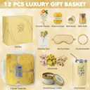 Mothers Day Gifts for Mom, 12-Piece Self Care Gift Basket, Chamomile Spa Set with Glass Cup, Candle, Bath Bombs, Birthday Gift for Her