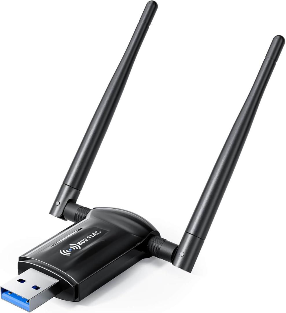 USB WiFi Adapter for Desktop PC - 1300Mbps Wi-Fi 5G 2.4G USB 3.0 Wireless Adapter with WiFi Antenna for Win11/10/7 WiFi Dongle for Desktop PC Laptop Internet Network Wi-Fi Card, Black