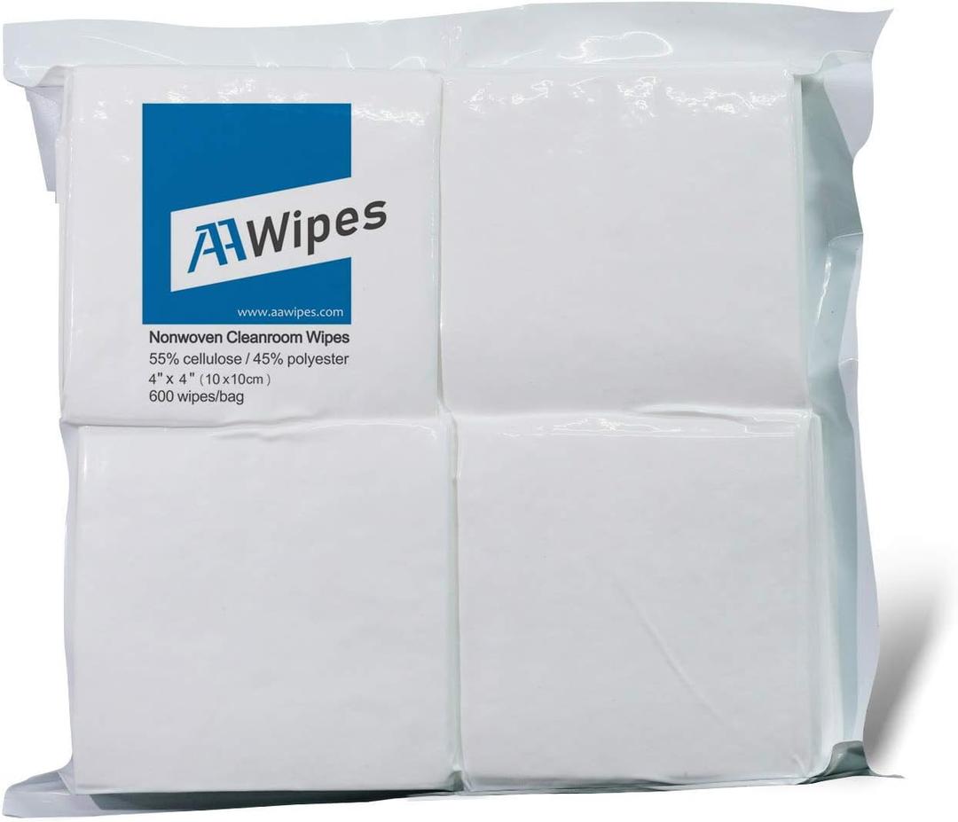AAwipes Cleanroom Wipes Lint Free Wipes 4" x 4" Cellulose/Polyester Blend (4" x 4"-600 Pcs) Nonwoven Wipers (NW06804) (1 Count (Pack of 1))