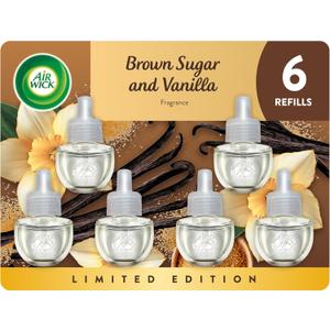Air Wick Plug In Scented Oil Refill, Infused with Essential Oils, Plug In Air Fresheners for Home, Brown Sugar & Vanilla, 6 ct