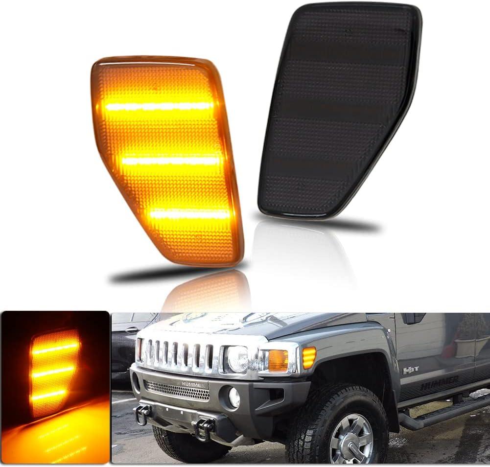 For 2006 2007 2008 2009 2010 HUMMER H3 Front Fender Side Marker Light Smoked Lens Amber LED Sidemarker Lamp