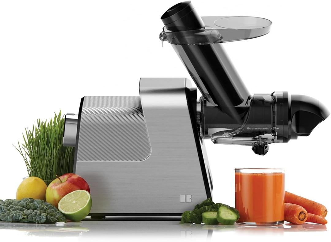 Anybear Masticating Juicer Machines, 3.5" Large Feed Chute Cold Press Juicer Fit Whole Fruits Vegetables with Quiet Motor | 5 Speed Modes | Easy to Clean with Brush | BPA Free (Silver & Black)