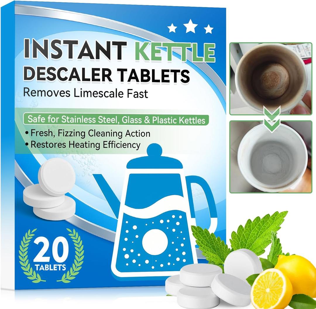 Kettle Descaler Tablet, 20 Pack Kettle Cleaner Removes Hard Water Buildup, Efficient Citric Acid for Cleaning, Limescale Remover Tablet For Kettles, Coffee Machines, Shower Heads (20)
