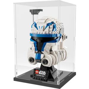 Choowin Acrylic Display Case for Lego Star Wars Helmet for Lego Captain Rex Helmet Thickened Clear Acrylic Display Cases for Collectibles Assemble Dustproof Display Box(Black Base) (5.9x5.9x9.8 inch / 15x15x25 cm)