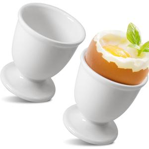 Ceramic Egg Cups Set of 2, White Porcelain Holder Egg Holder for Boiled Eggs Breakfast Cooking Kitchen/Gift Childhood Memories