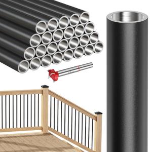 29 Inches Aluminum Deck Balusters - 25 Pack 3/4" Diamete Black Hollow Round Metal Deck Spindles with Bit, for Stair Deck Railing Porch